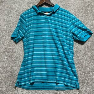 Club Room Men’s Blue White Striped Cotton Polo Shirt Size Large